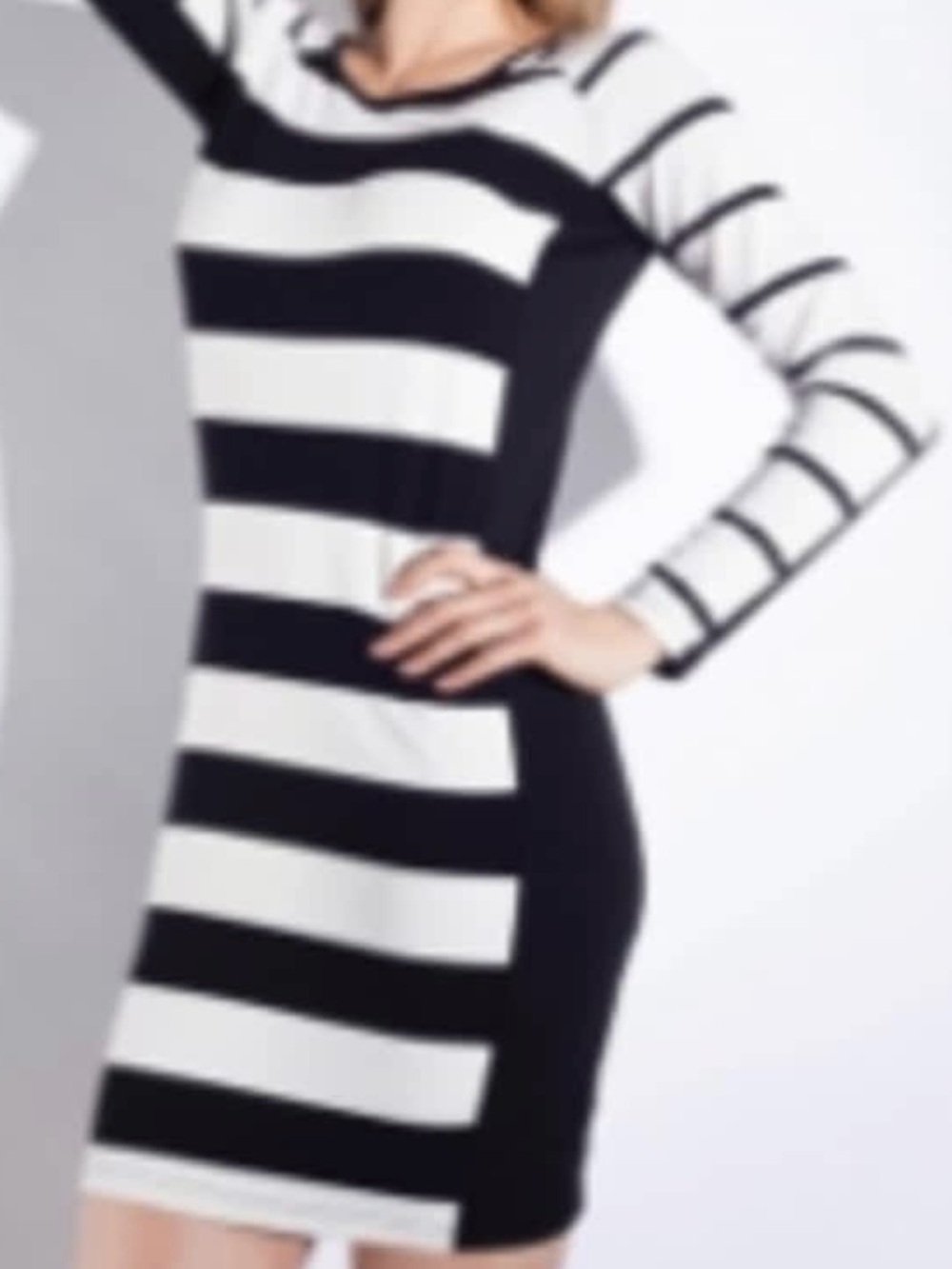 Armani Exchange Black & White Striped Long-Sleeve Bodycon Dress